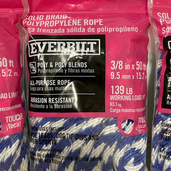 3 - 3/8 Inch X 50 Feet Solid Braid Polypropylene Rope - 139 Pound Load Limit - Picture 6 of 6